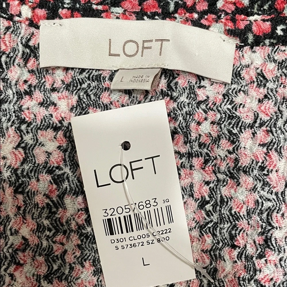 LOFT Pink and Black Floral Puff Sleeve Blouse